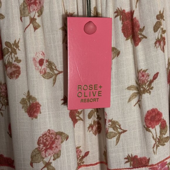 Floral Boho Maxi Skirt By Rose+Olive Resort M Beige & Pink Tiered Elastic Waist - Picture 6 of 11